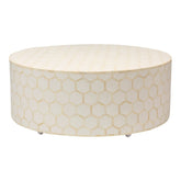 Maaya Bone Inlay Round drum Coffee Table White Honeycomb